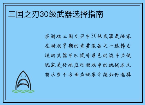 三国之刃30级武器选择指南