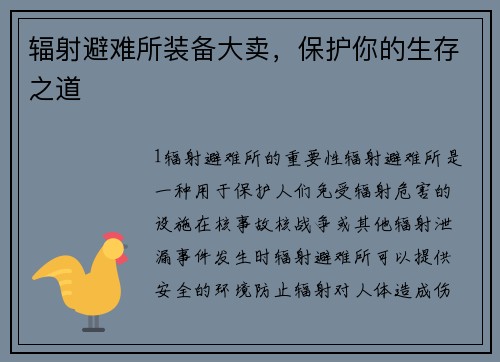 辐射避难所装备大卖，保护你的生存之道